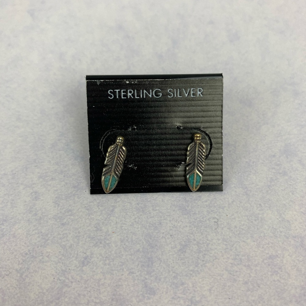 Sterling Silver Feather Earrings with Turquoise
